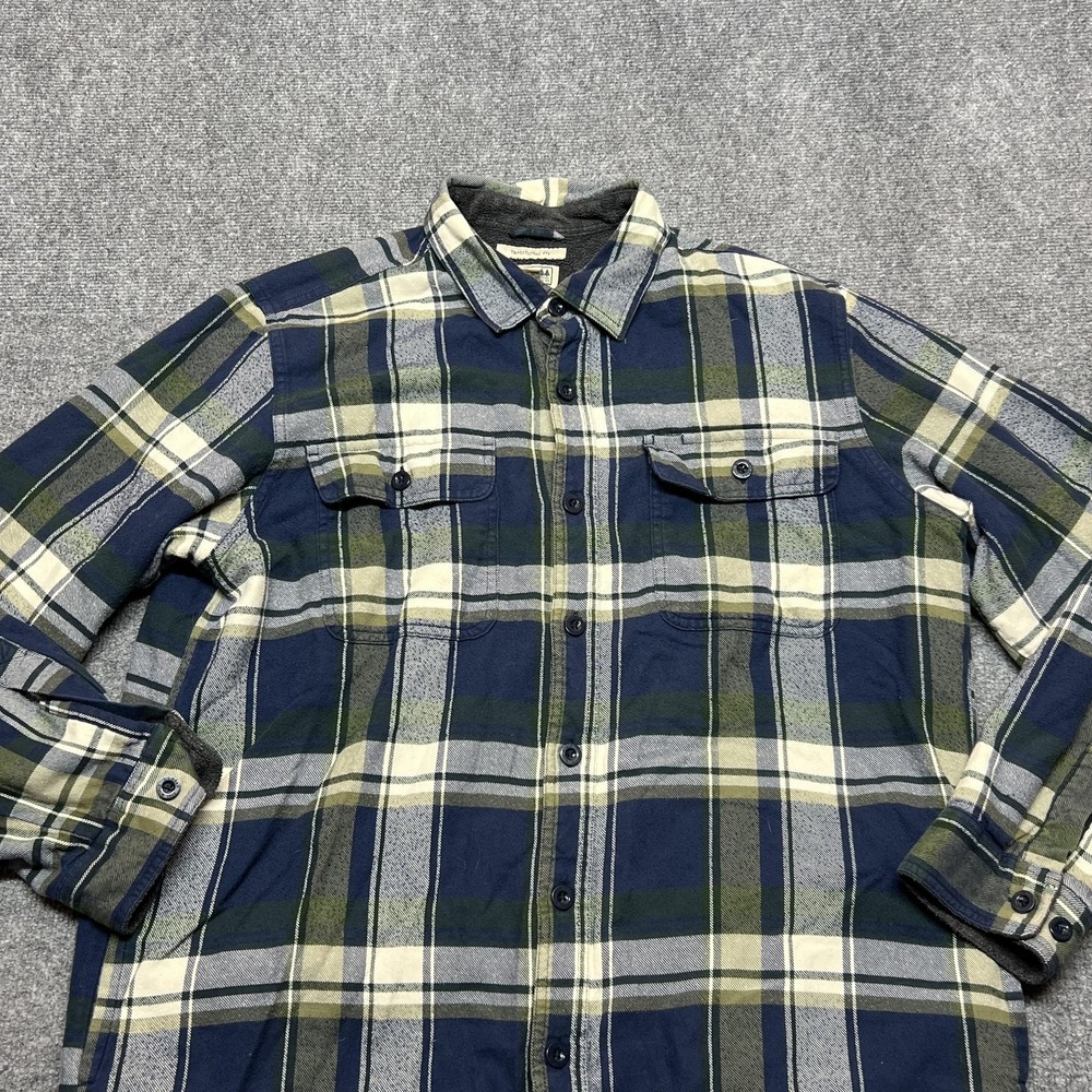 LL Bean Shirt Mens Large Blue Plaid Flannel Fleece Lined Heavyweight Button-Up